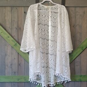 White Lace Kimono with Tassels
